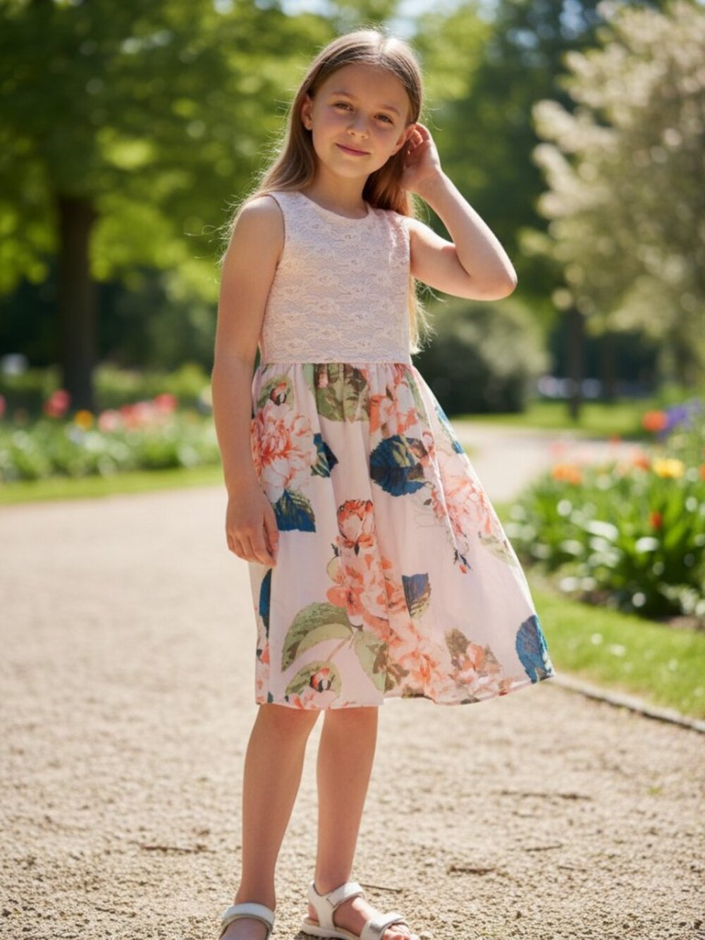 Lilt Girls Blush Lace Floral Handkerchief Hem Dress Size 10 | Party Easter